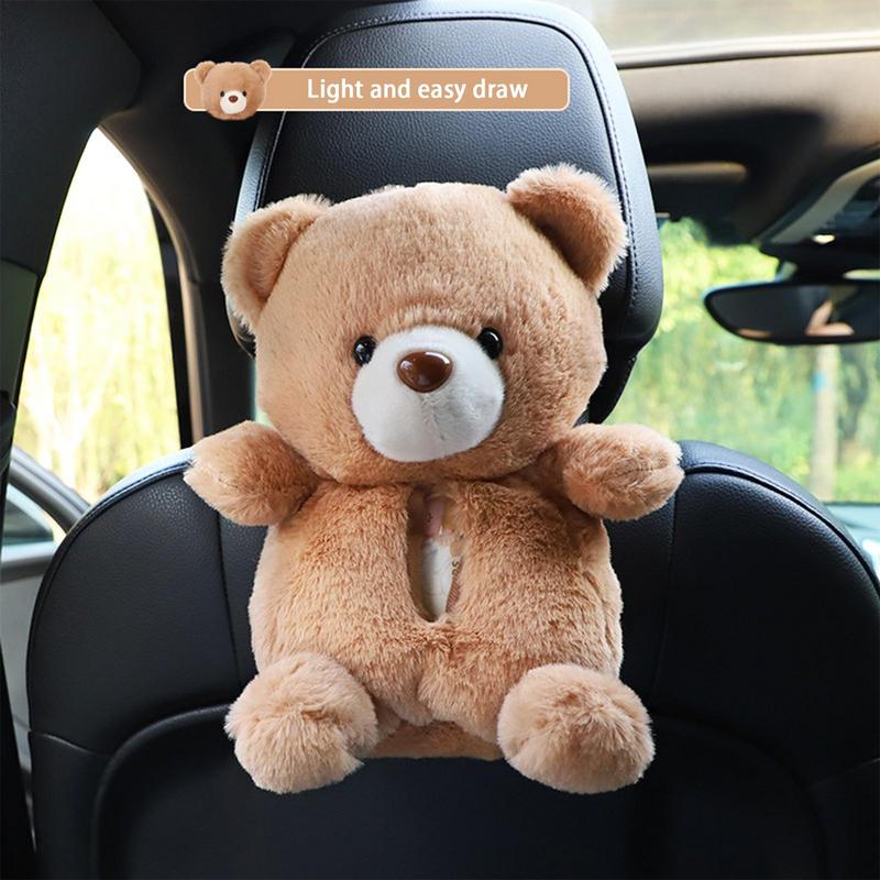 Car Headrest Napkin Holder Plush Animal Car Tissue Box Stuffed Automotive Interior Decor Tissue Organizer Napkin Dispenser For