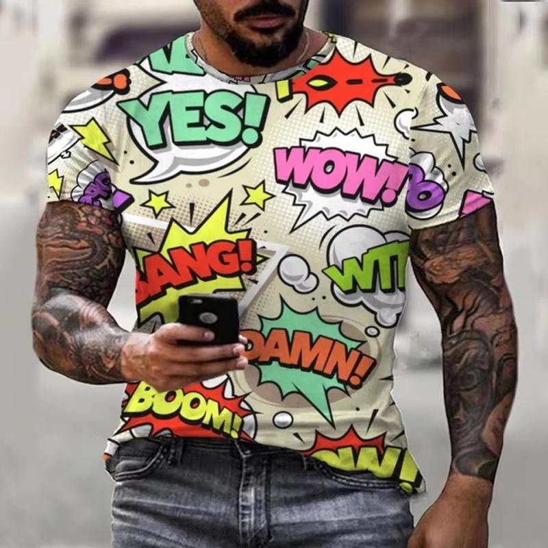 Men's T-shirt 3D Graffiti Print Street Style Personality Hip Hop Harajuku Short-sleeved T-shirt
