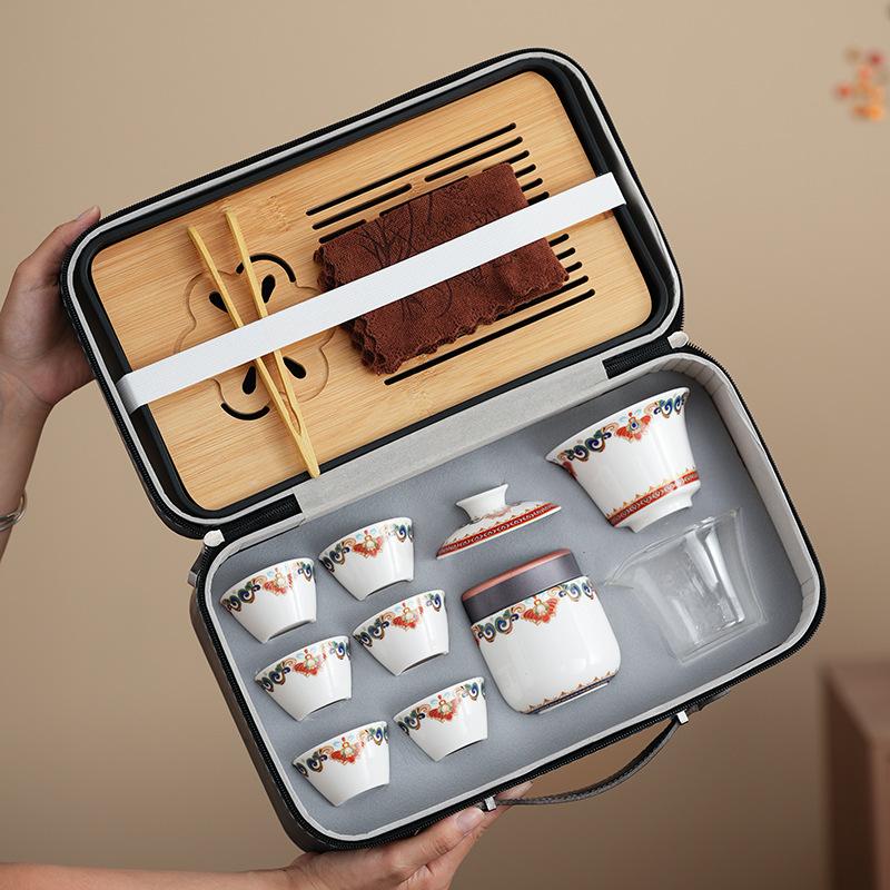 Mutton Fat Jade Porcelain Tea Set Home Light Luxury High-end Office Reception Tea Cup Gift Box Souvenir