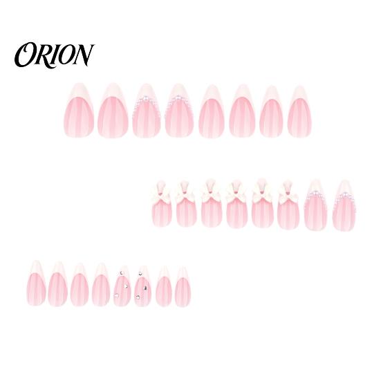 French Tip Stick-on Nails 24Pcs Nude Pink Press on Nails, White Bow Faux Pearl Glue False Almond Fake Decoration 24PCS
