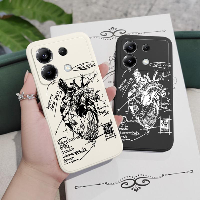 Schets Hart Telefoonhoesje Voor Xiaomi Poco X6 F6 M6 M5 M5S F5 X5 F4 X4 M4 F3 M3 X3 Pro 4G 5G GT Siliconen Cover