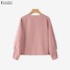 ZANZEA Blusa Casual da Donna a Girocollo a Maniche Lunghe e Ampia a Tinta Unita