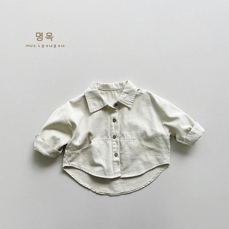 Korean boys' shirt long sleeved spring and autumn 2024 new girls' shirt baby top children's cardigan outdoor wear