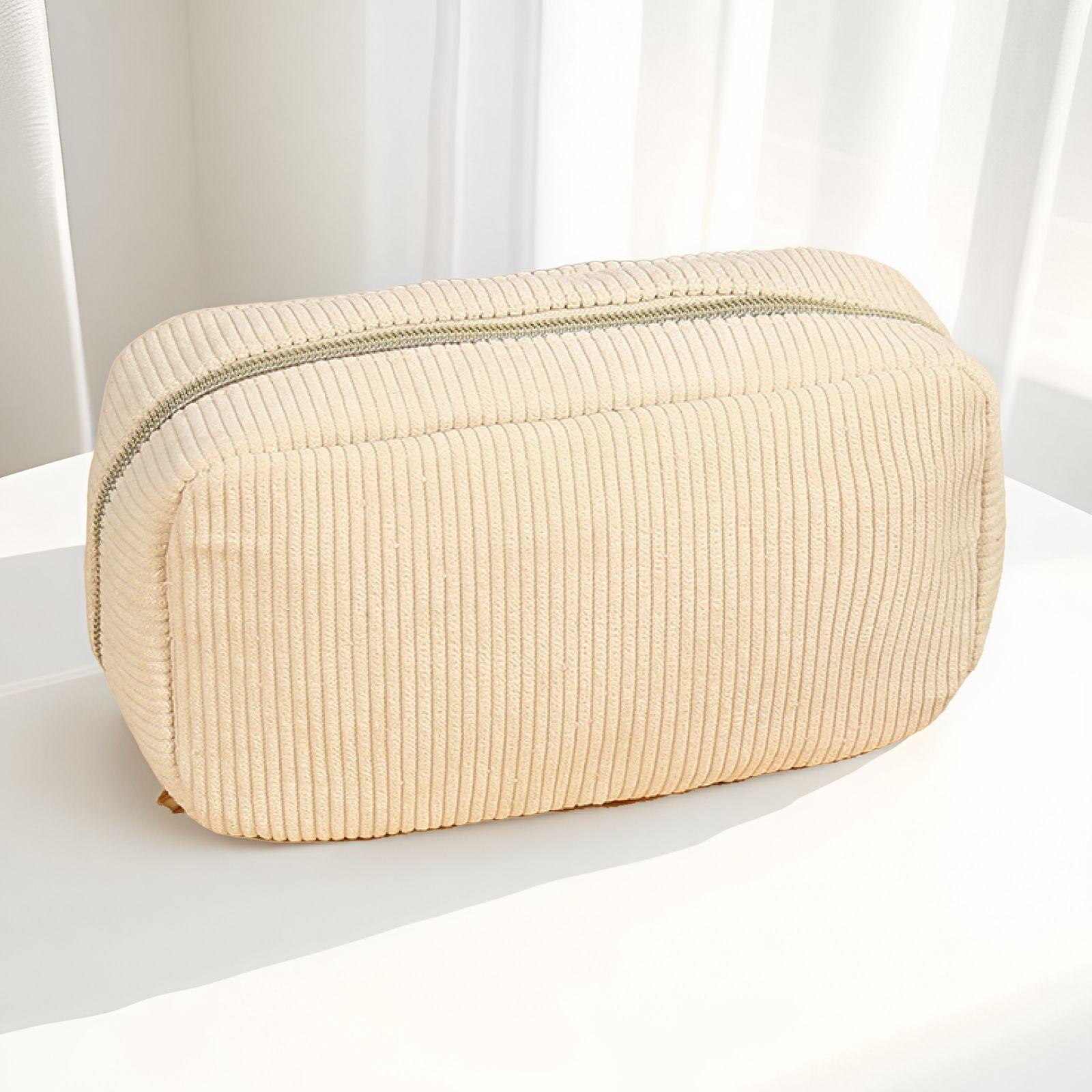 

Fashion Makeup Women Cosmetic Bag Corduroy Solid Color Makeup Pouch Travel Portable Wash Toiletry Storage Bag Organizer Purse грязно-белый