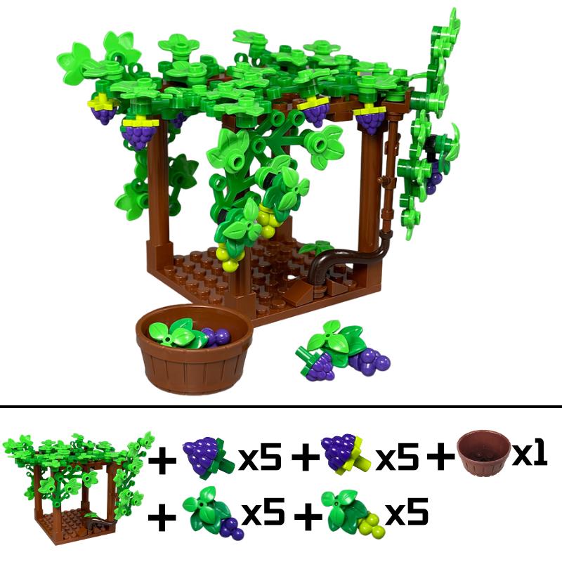MOC Blocks Vineyard Square Grape Trellis Vine Farm Plant Garden Scene City Model Learning Construction Bricks Children's Toy