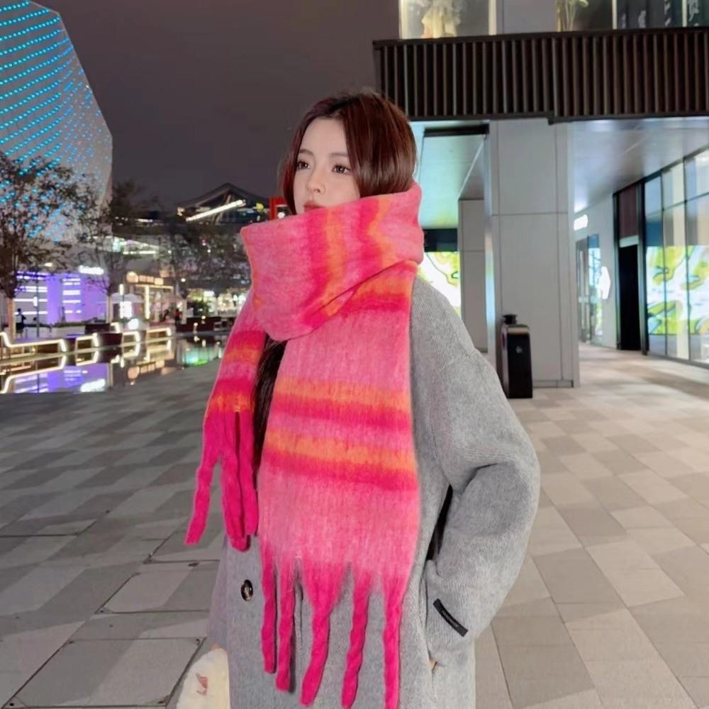 Rainbow Winter Cashmere Scarves Tassel Long Shawl Retro Stripe Wool Scarf Girl