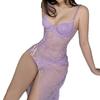 European and American sex underwear large size lace perspective suspender nightdress high split sexy mesh thong set