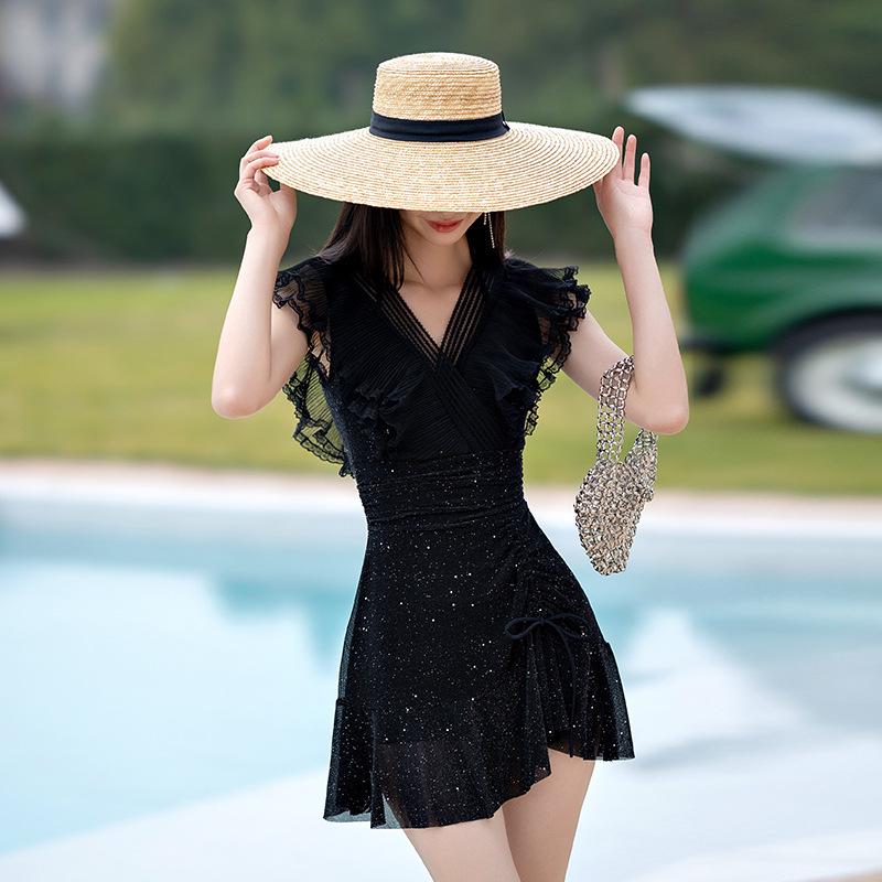 Women s Ruffle One-Piece Skirt Swimsuit with Push-up Support XL