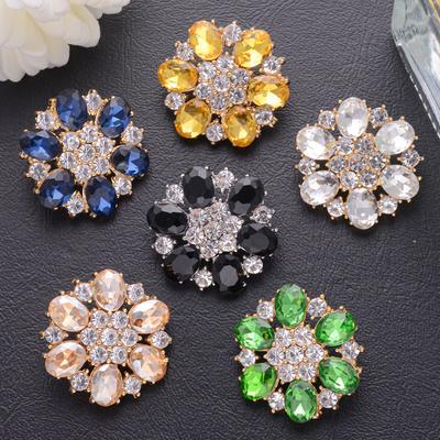 3/6Pcs 25Mm Metal Hollow Out 6 Colors Flower Sparkling Full Rhinestone Buttons For Clothing Decorative Diy Sewing Button Craft