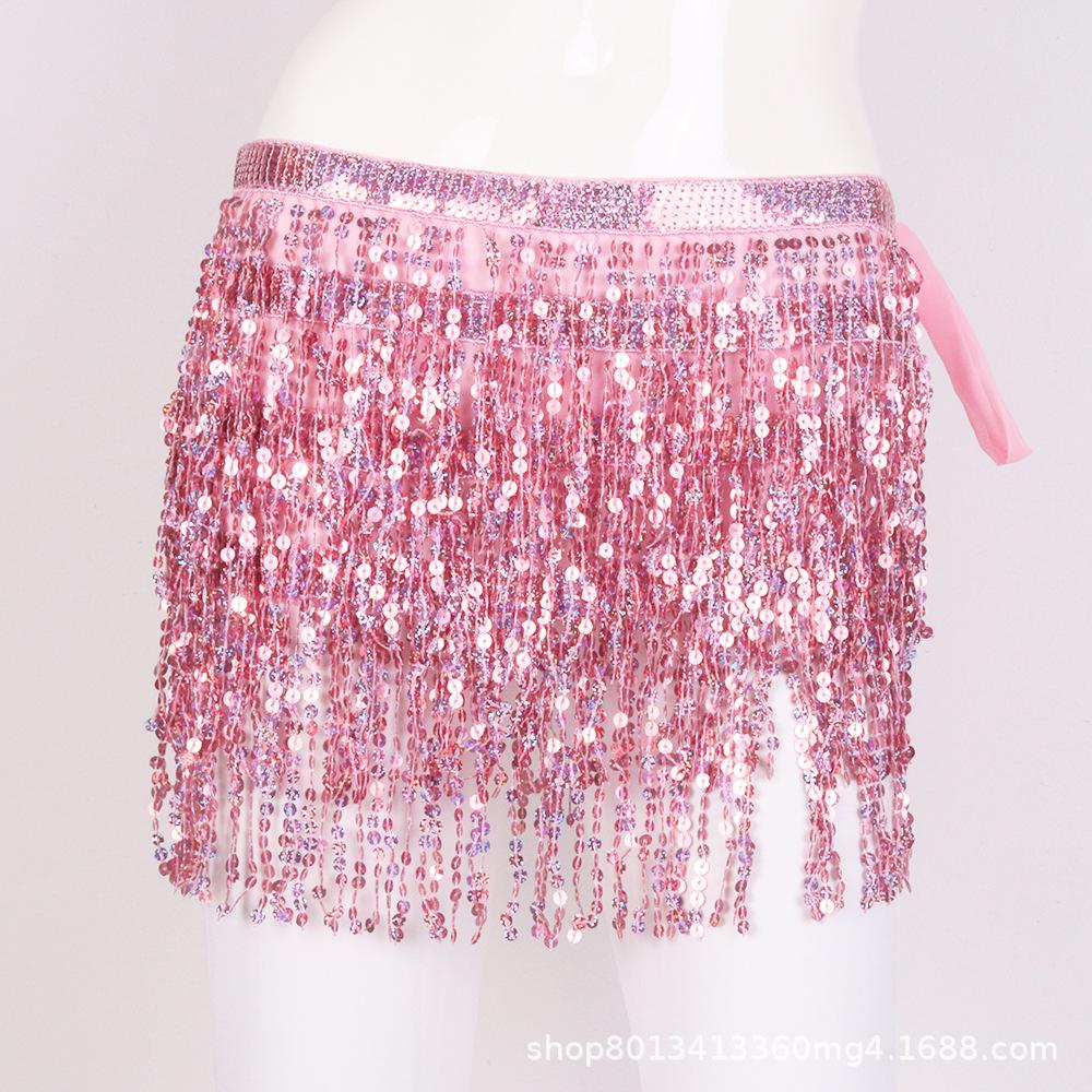 Halloween Belly Dance Hip Scarf Performance Sequin Tassel Waist Chain Bohemia Waist Scarf Sexy One Piece Skirt