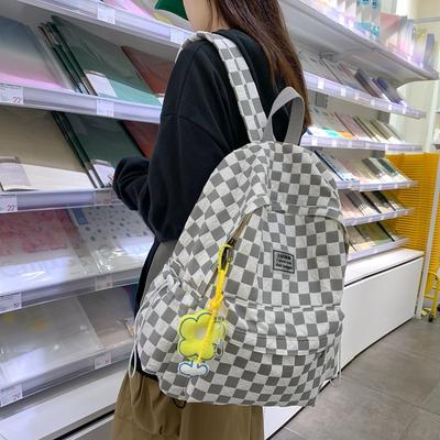 School Bag Casual Checkerboard Backpack Junior High School Student Cool Backpack Large Capacity Campus Girl School Bag