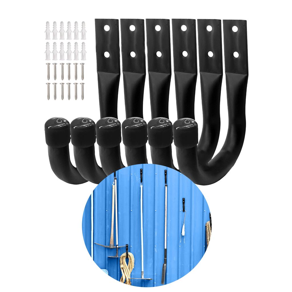 Pack of 6 Utility Garage Hooks with Strong Load Capacity Wall Mount Hook Simple Installation for Hanging Bikes & Tools