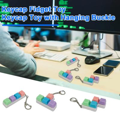 4-Buttons Keycap Fidget Toy Portable Hanging Buckle Stress Relief Mechanical Keycap Clicking Toy Keychain Pendant Kids Adults Gift