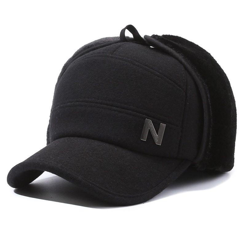 Black Letters N Cotton Hat Elderly Men Winter Large Ear Protection Warm Thick