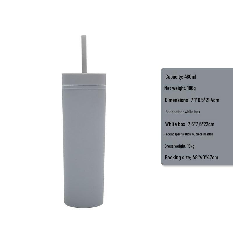 16oz Frosted Double-Walled Plastic Straw Cup with Summer Rubber Paint 480ml