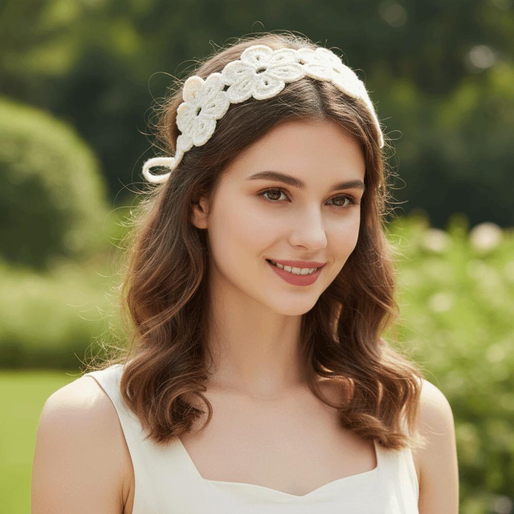 Solid Color Knitted Flower Hair Band Headwrap Hair Scarf Hair Accessories Knitting Headband Women