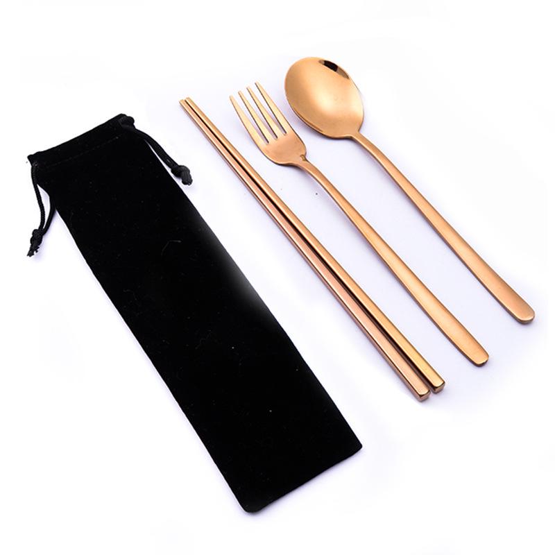 Korean Style Stainless Steel Cutlery Gift Set - Knife, Fork, Spoon, Straw