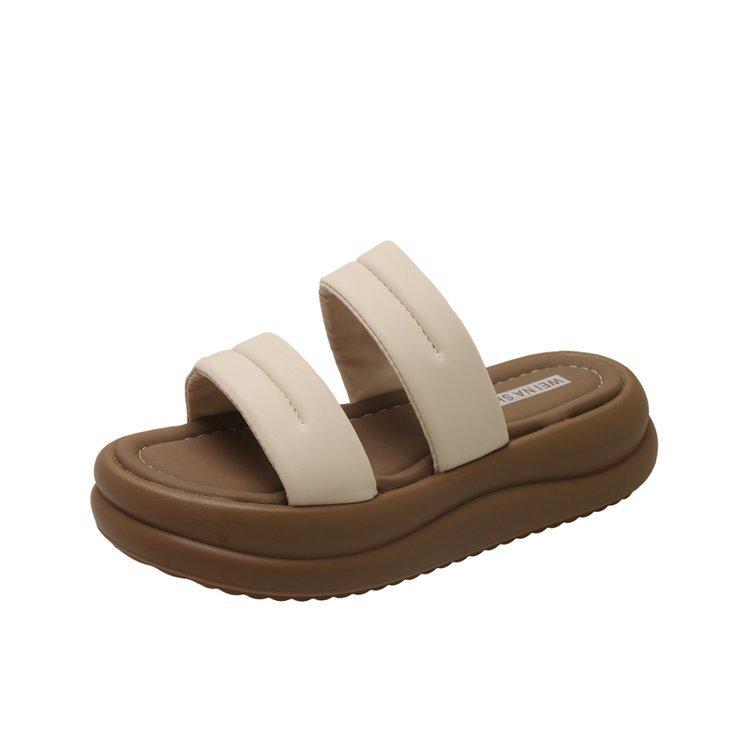 Muffin thick-soled cool slippers women's summer wear 2025 new casual fashion beach sandals high-end one-word drag