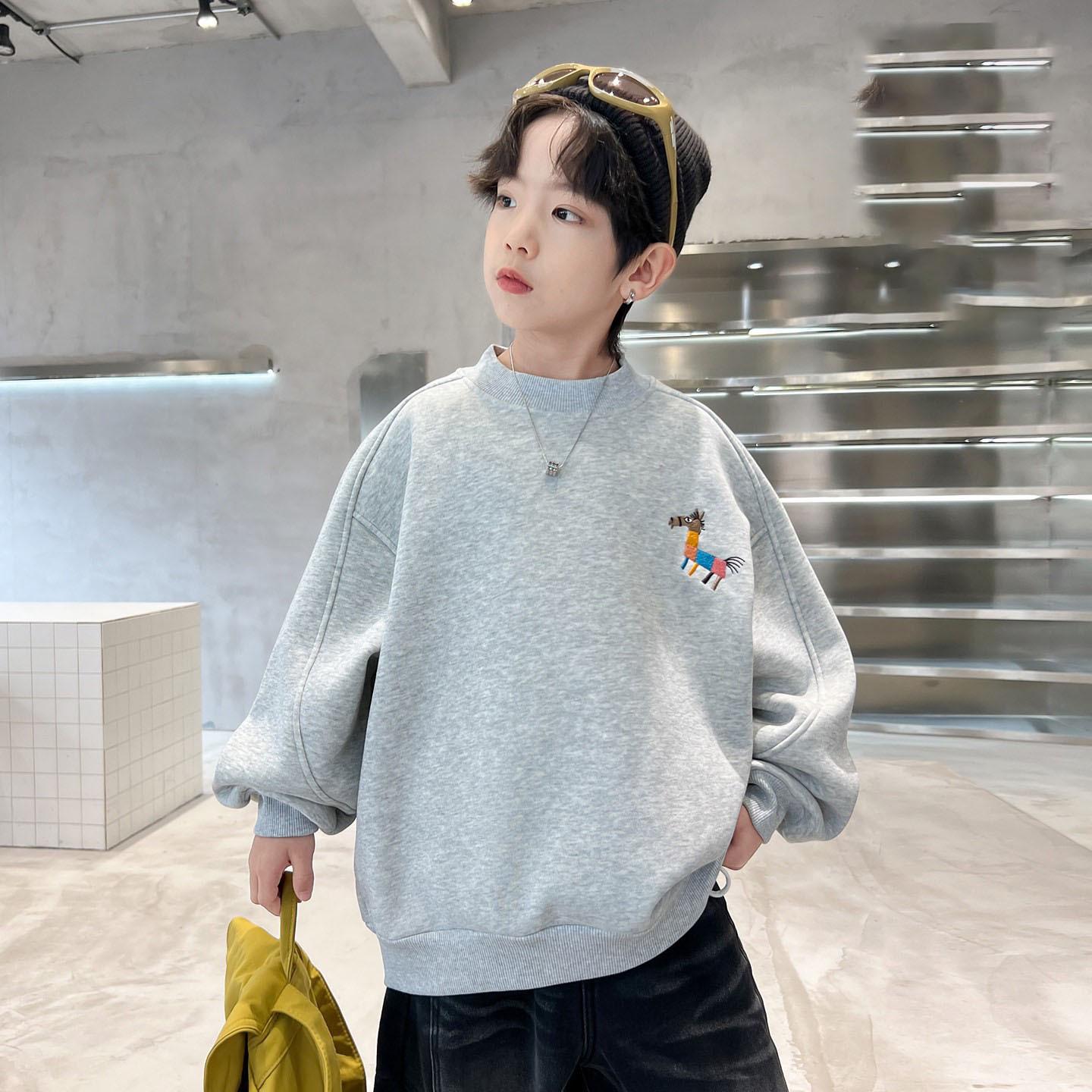 

Мальчиковая худи-пуловер корейского стиля с круглым вырезом на весну/осень 2026 для детей среднего и большого возраста 140 (Height 1.25-1.35m)