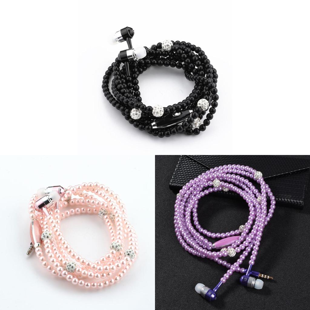 Fashionable Jewelry Pearl Necklace Earphones Mic Beads For Elegant Listening Experience