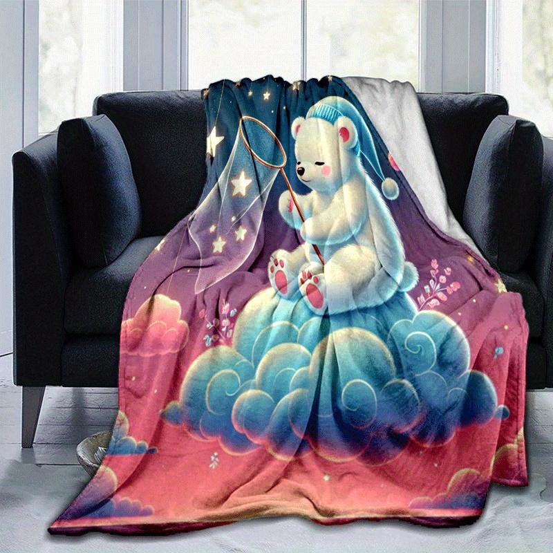 

1pc Cute Bear Printing Lightweight Flannel Blanket, Comfortable and Warm Blanket, for Camping Sofa Bed and Couch Office, Gift 100x150cm