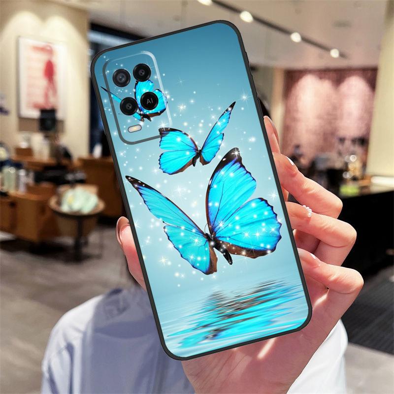 Luxury Blue Butterfly Butterflies Case For Oppo A40 A60 A80 A18 A38 A58 A78 A98 A16 A76 A96 A15 A17 A77 A74 A94 A54 A57S Cover