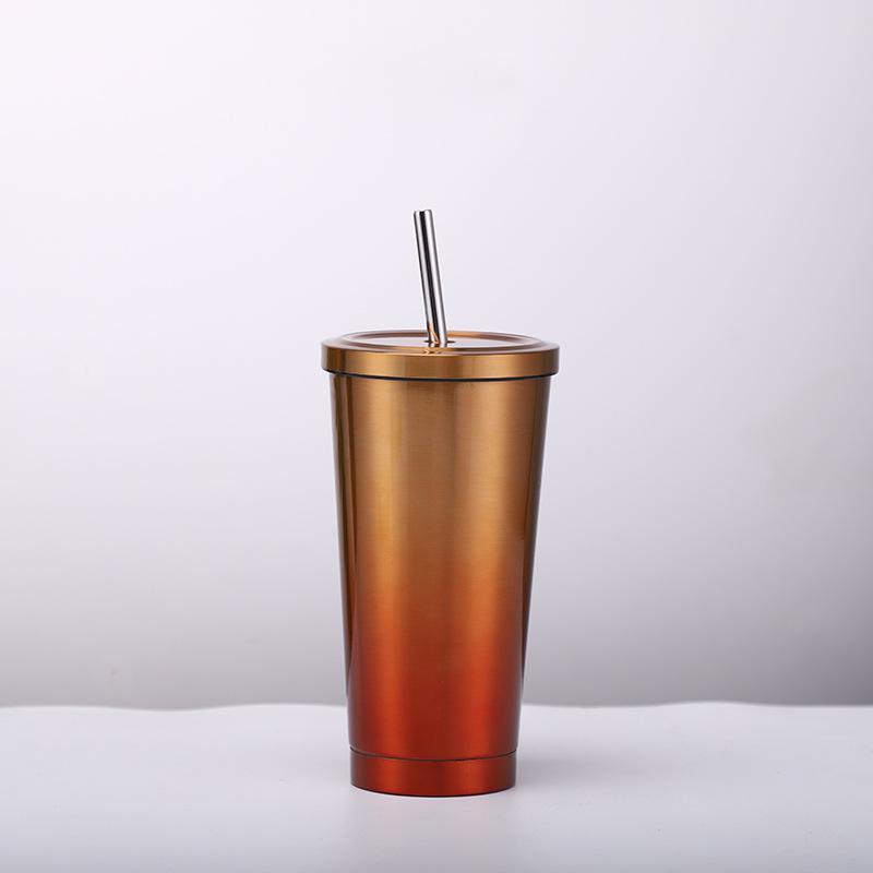 500ml Stainless Steel Mug with Lid Vacuum Double-Layer Tumbler with Straw Insulation Bottle Reusable Coffee Juice Cup Drinkware