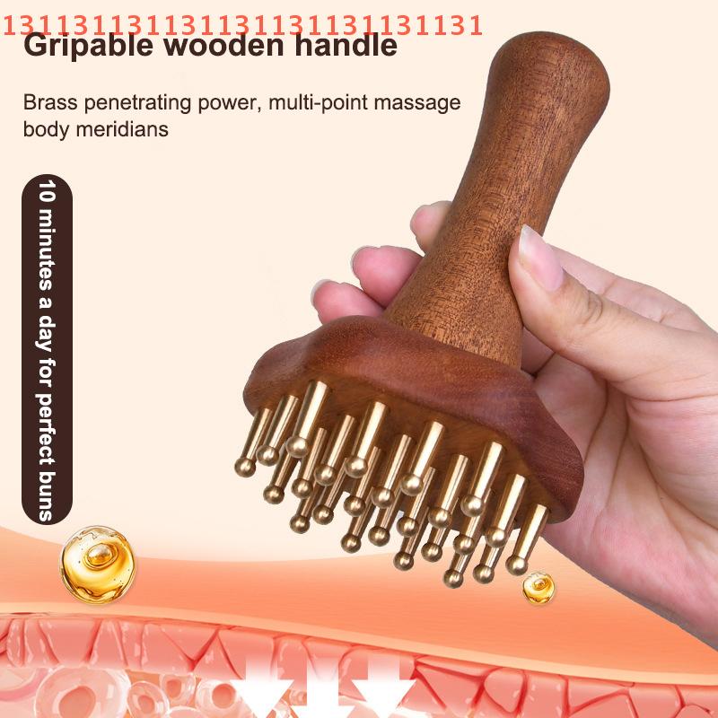 Brass Bead Massage Gua Sha Comb Meridian Brush Handle Point Massager Brush Durable Chinese SPA Acupoint Massage Tool