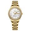 Ladies' Waterproof Luminous Round Dial Watch Stainless Steel Gold Strap Calendar Function White Dial Pair Watch Quartz Adjustable Gift