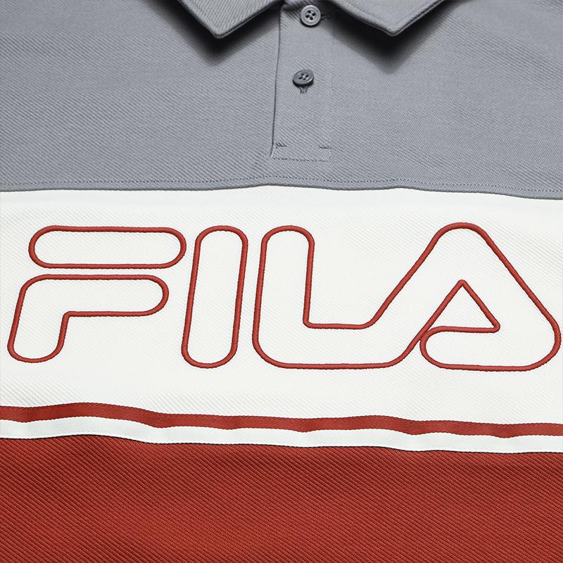 Fila Original Fashion Trend Multicolor Splicing Cotton Durable Loose Knit Long Sleeve Polo Shirt Men Polo Shirts Elegant-Gray F11M549209FGY