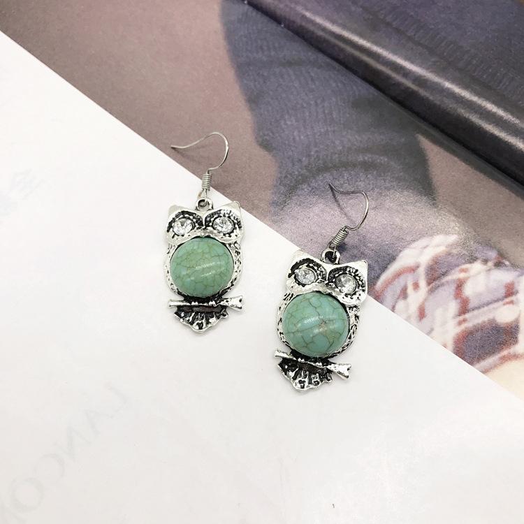 Vintage Necklace Earrings Set Bohemian Ancient Silver Turquoise Sweater Collarbone Chain Versatile Earrings