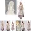 Chic Lace Long Gown With Hood And Accessories For Halloween Female Costume