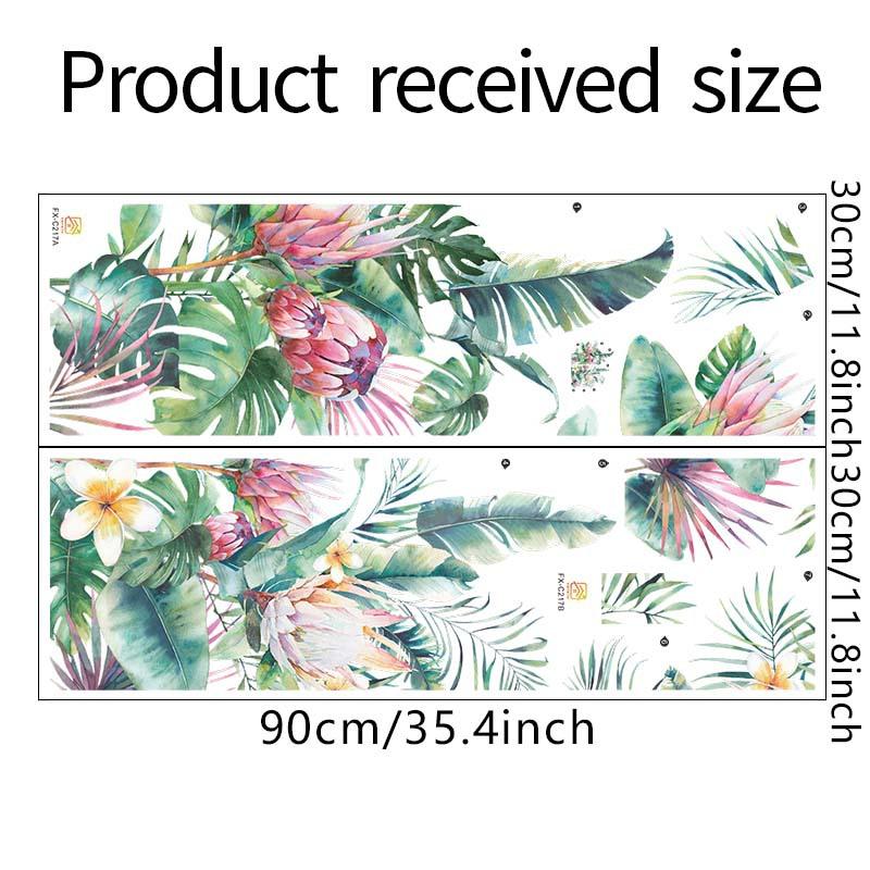 Tropical Green Leaves and Floral Wall Sticker Self-Adhesive Removable for Living Room Entryway Home Decor
