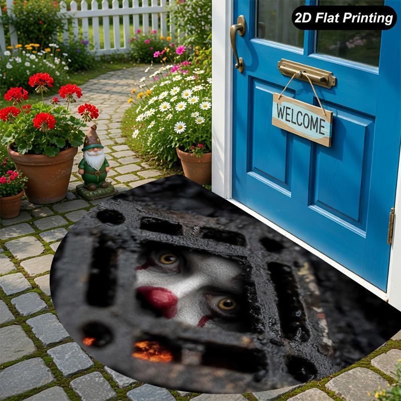 Durable Halloween Clown Doormat: Dirt & Wear-Resistant, Easy-Clean Entryway Floor Mat.