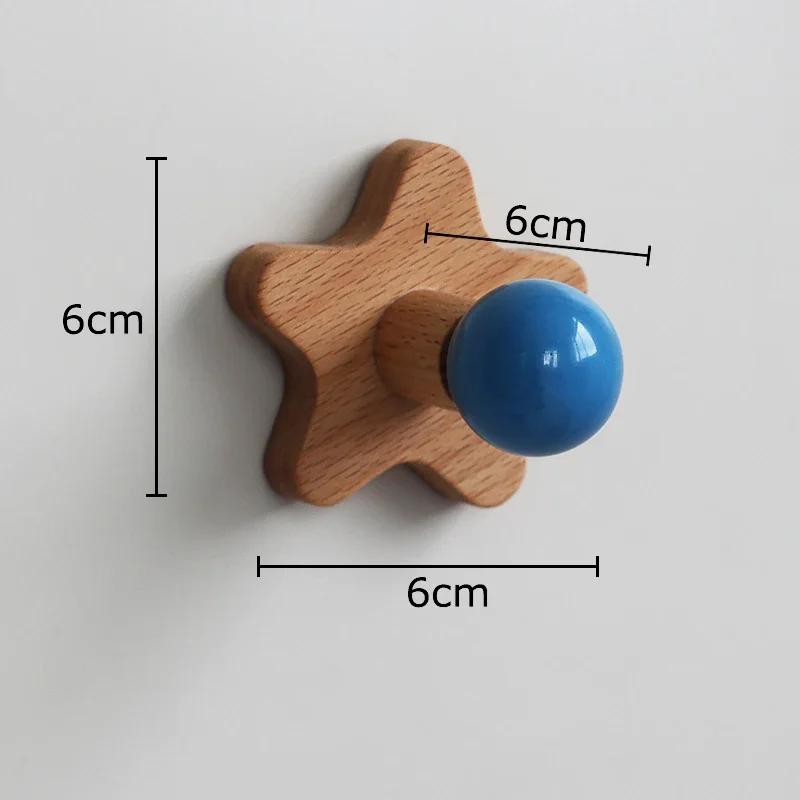 Деревянный крючок в форме пятиконечной звезды Крючки для одежды и шляп Настенный органайзер Подвесные крючки Настенный держатель для хранения Декоративные полки 1 pcs