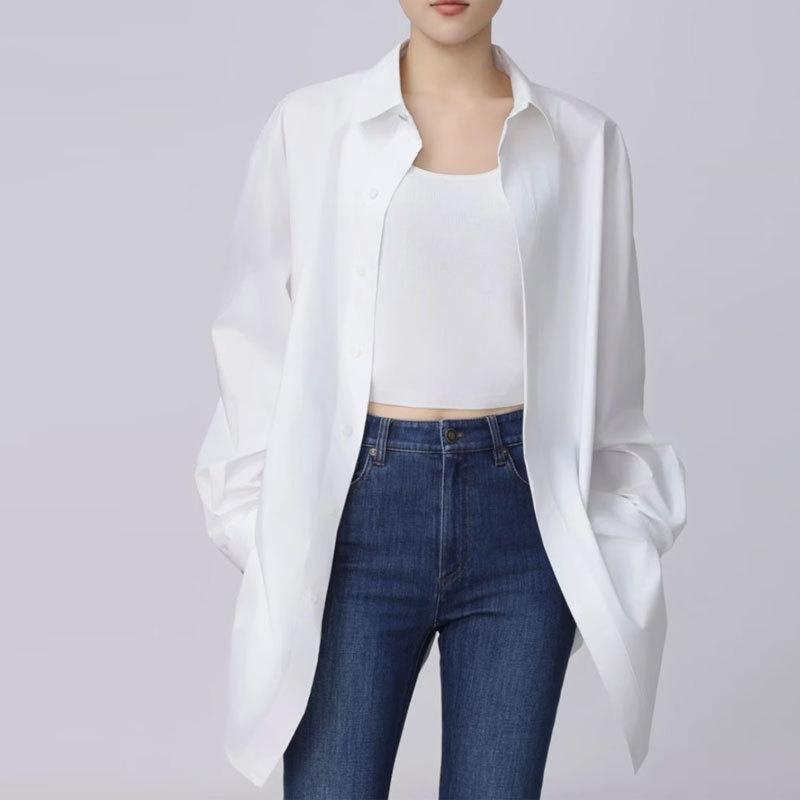 Mall 1116 Women's Clothing Autumn New Versatile Loose Front and Rear Double-breasted Striped Boyfriend Style Long-sleeved Shirt