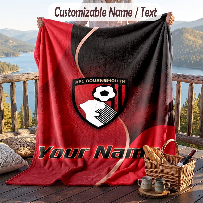 Flannel Blanket Bournemouth Football Print Custom Name Text Soft Throw for Sofa Bed