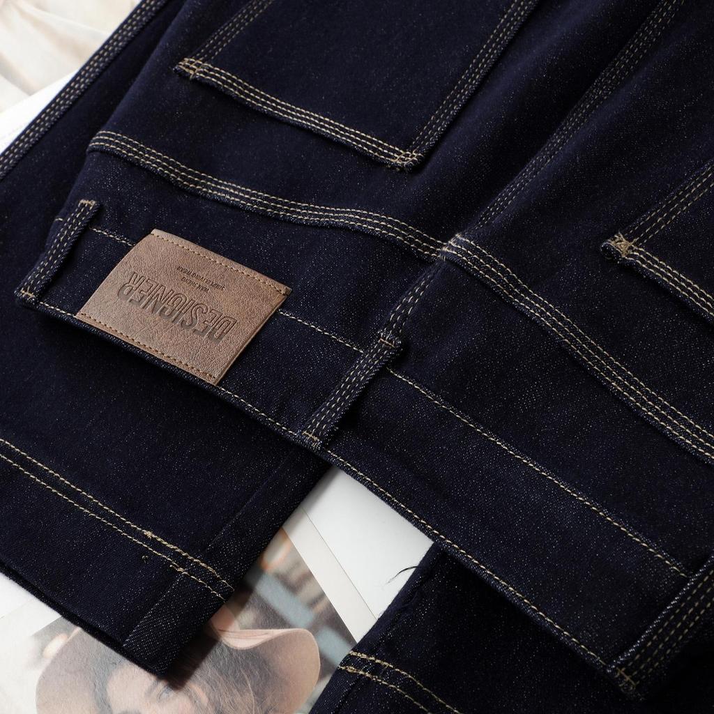 Premium Women's Dark Blue Denim Jeans - 2025 Petite Nine-Point Straight Leg with Velvet, Thick Wide Leg for Autumn/Winter.
