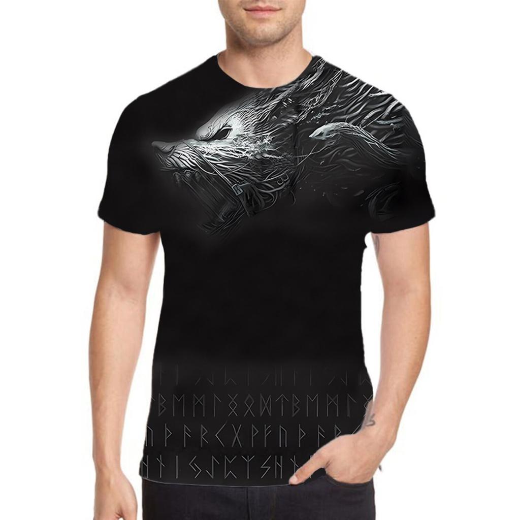 Summer Round Neck 3D Viking Pattern Print T-shirts Fashionable Casual Short Sleeved Men's T-shirts