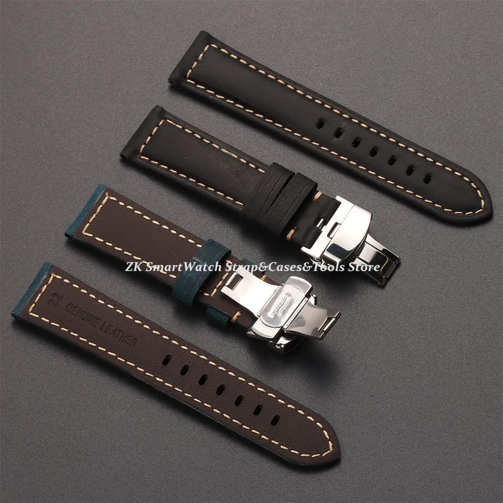 Echtes Kalbsleder Uhrenarmband für Omega Business-Uhrarmband für Seiko 22mm 20mm 26mm Schmetterlingsverschluss Nähte Braunes Armband