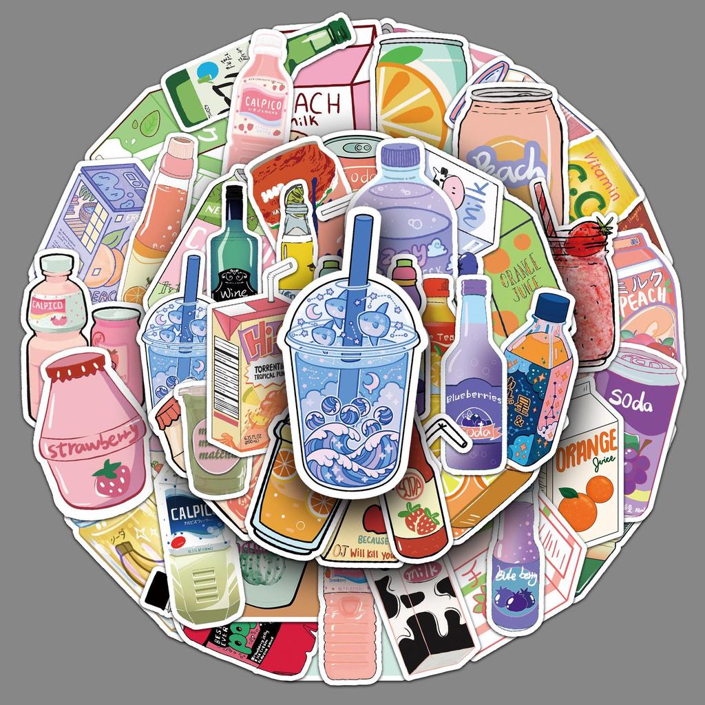 50-Piece Ins Style Fresh Beverage Bottle & Laptop PVC Sticker Set