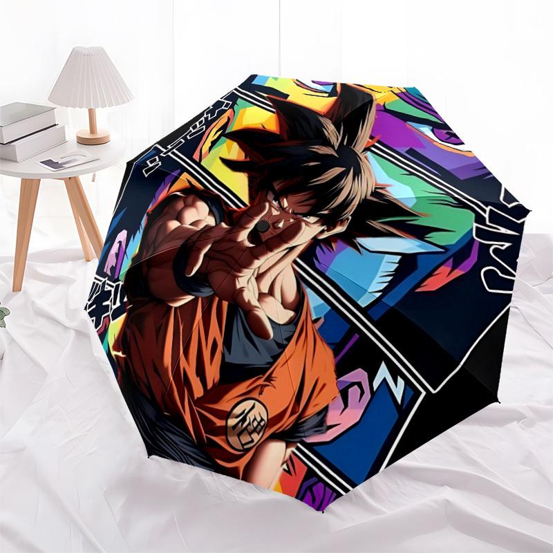 1pc DRAGON BALL Goku Saiyan Automatic Open/Close Folding Umbrella, Windproof 8-Rib Construction, Lightweight Travel Umbrella for Women/Men 55
