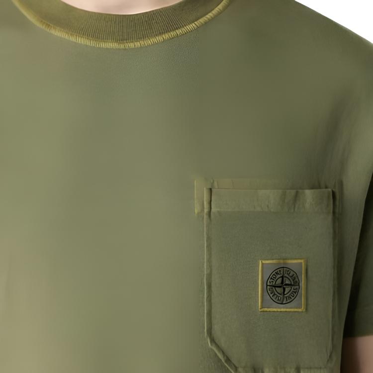 STONE ISLAND Ss26 Fissato Garment Dyed Logo Pocket Short Sleeve T-Shirt Men T-Shirt Washed-Green L1S152100032S0057-V015G