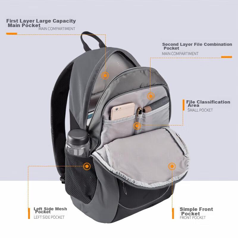 Mixi Lightweight Casual Sports Backpack for Women, Large Capacity Travel Backpack for Men, 14-Inch Laptop Bag for Men, Black And Gray, 1805