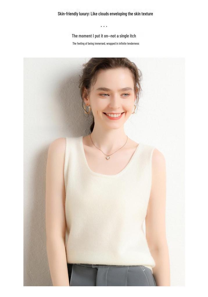 Lekasha Women's Cashmere U-Neck Sleeveless Base Layer Top