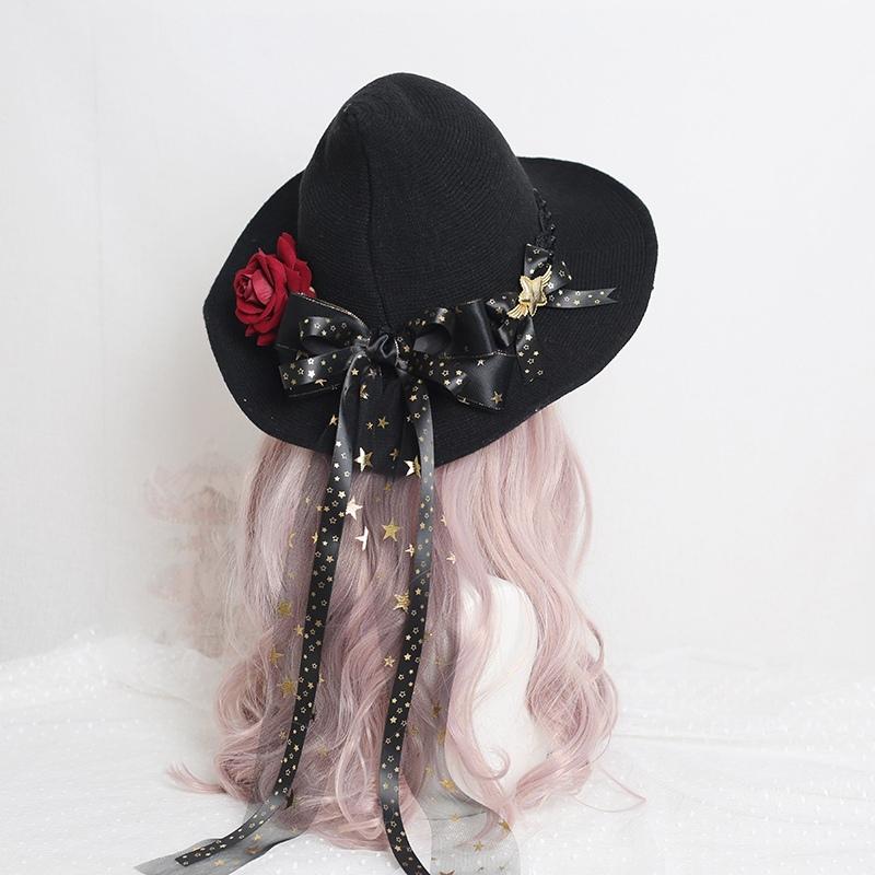 Black Curved Cone Witch Hat Gothic Lolita Women Cosplay Dress Hat Accessories Halloween Party Magical Clown Wizard Hat Decor
