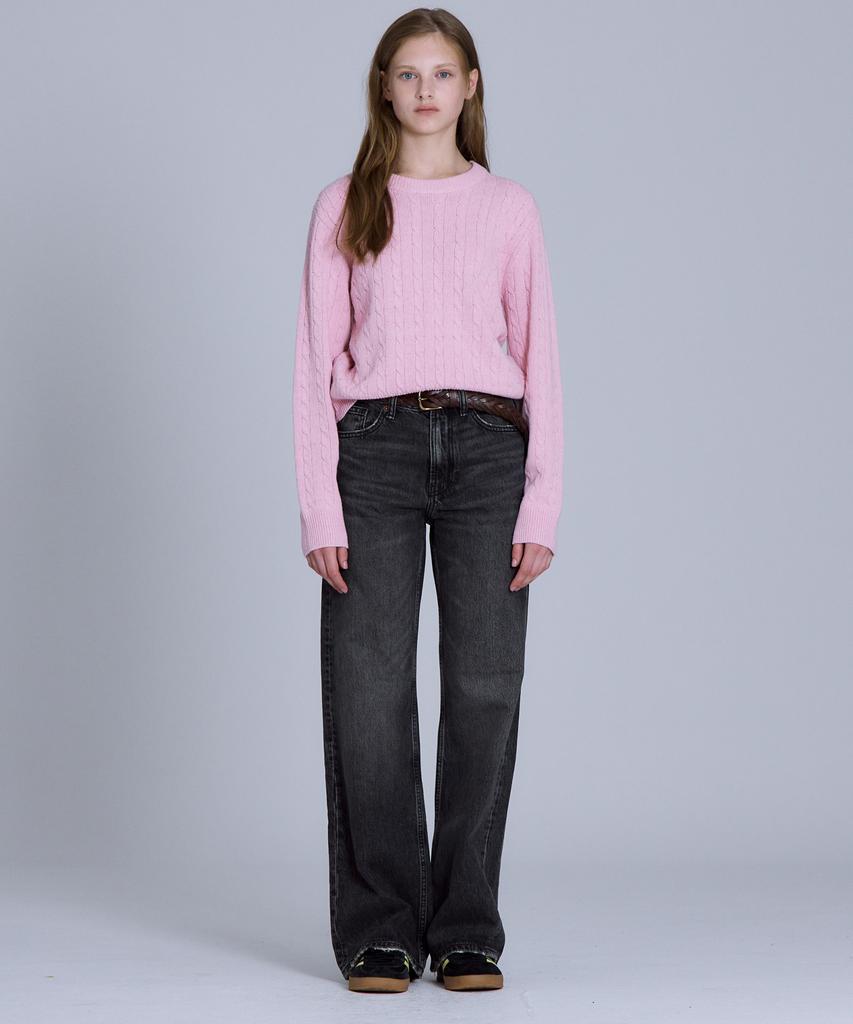 BASIC HOUSE Women'S Cable Round Neck Crop Knit Pink Lykt7201