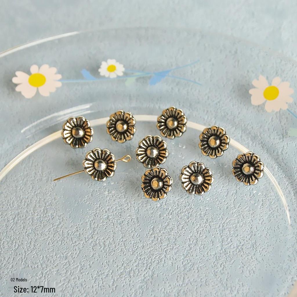 10pz Perline Distanziatrici Argento Vintage a Forma di Cuore e Fiore per Gioielli Fai da Te