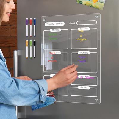 Clear Acrylic Magnetic Dry Erase Board Weekly Planner 8.27x11.7in Writing Board Fridge Reusable Plan
