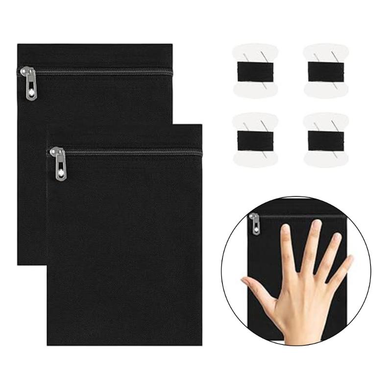 2Pcs Sewn In Invisible Pocket Zippered Canvas Fabric Concealed Storage Pocket for Coat Jackets Clothing Accessories